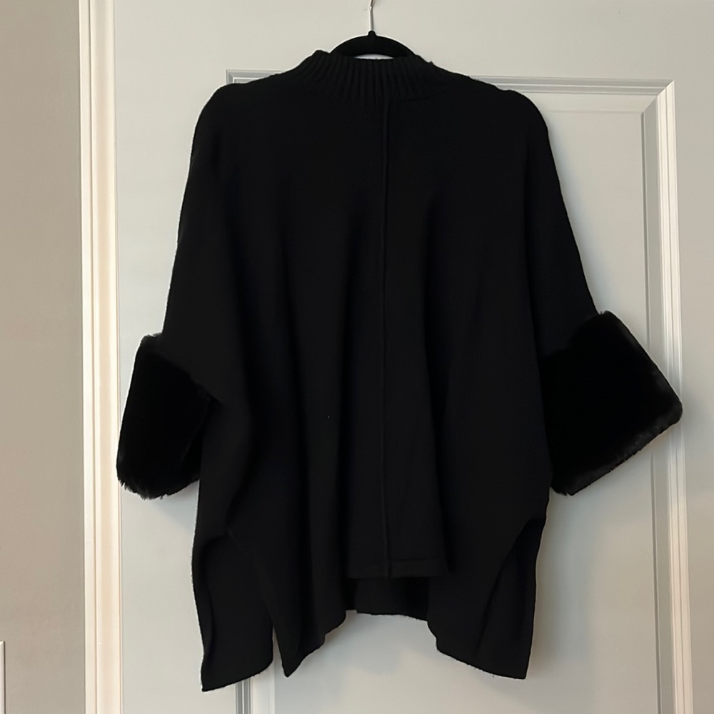 Alfani Fur Trimmed Poncho Sweater